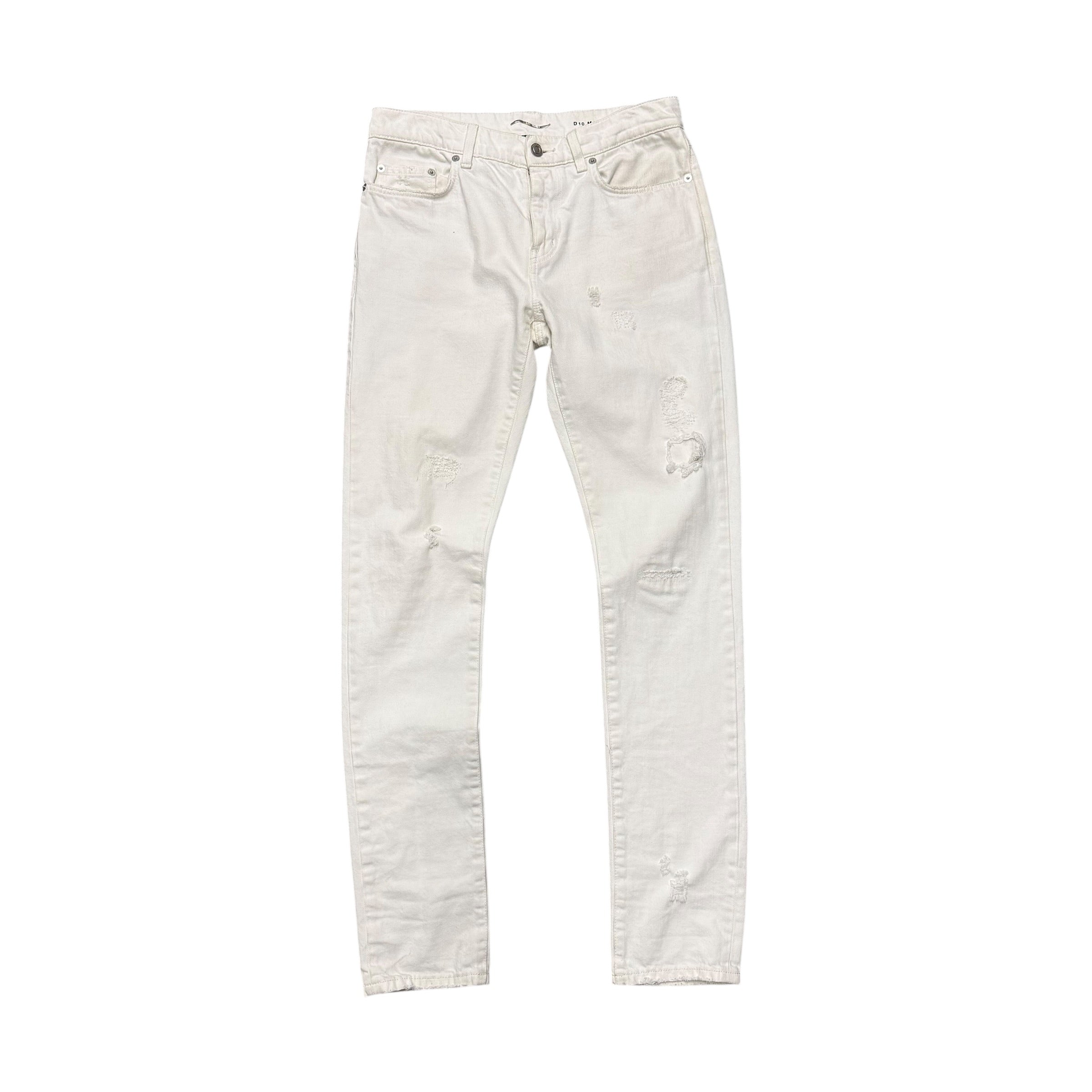 SAINT LAURENT PARIS D-10 WHITE DENIM PANTS.