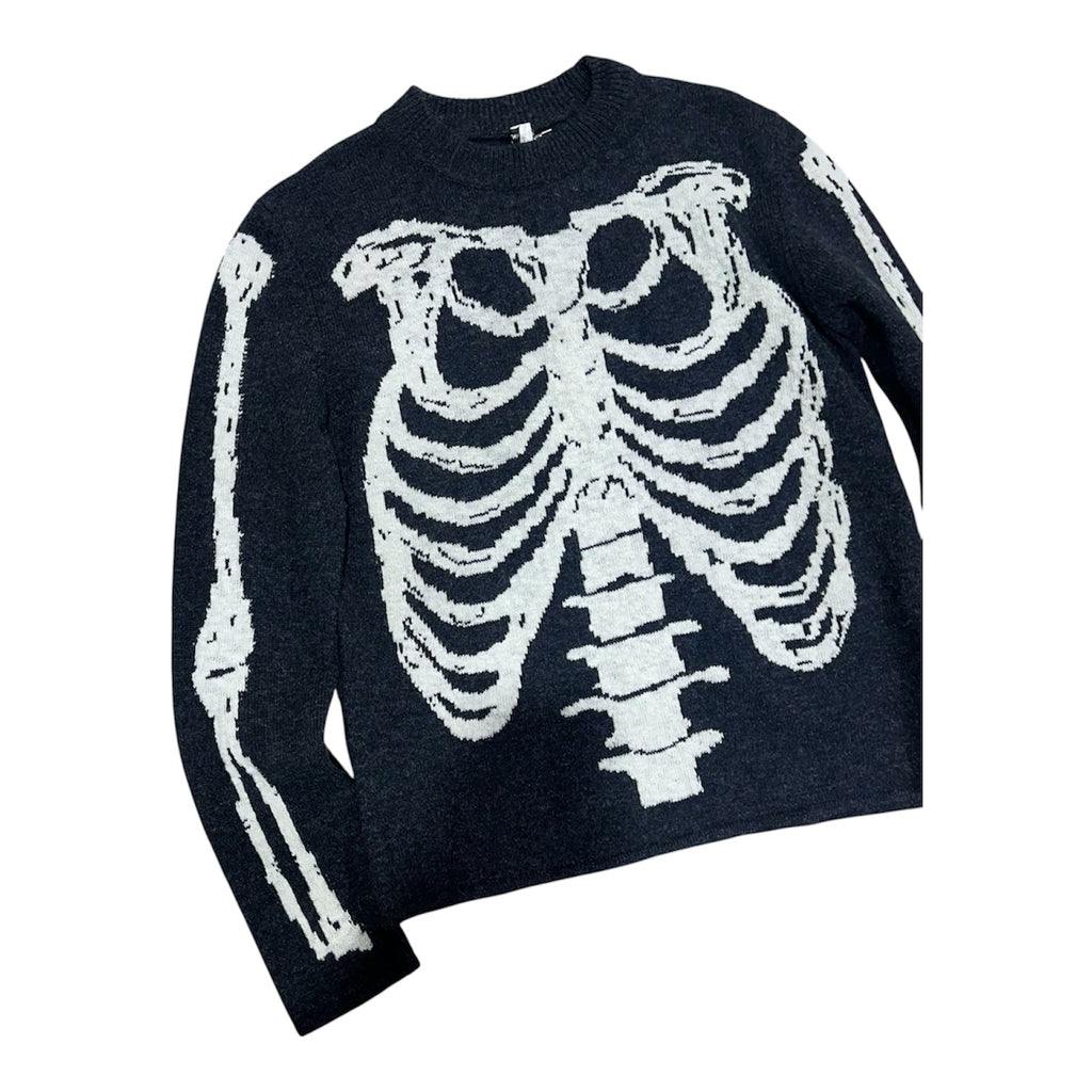 SAINT LAURENT PARIS SKELETON WOOL-KNIT SWEATER.