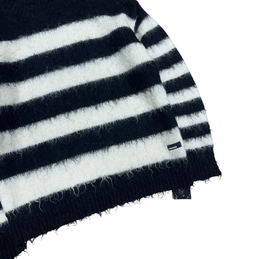 NEIGHBORHOOD BLACK AND WHITE STRIPPED MOHAIR SWEATER.