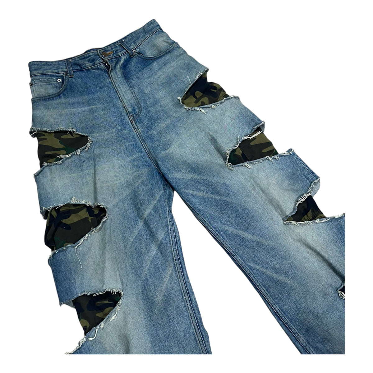 BALENCIAGA SLASH DENIM CAMO PANTS