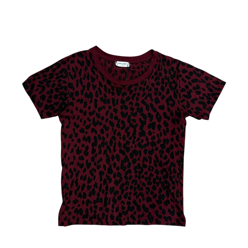 SAINT LAURENT PARIS RED LEOPARD PRINT TEE.