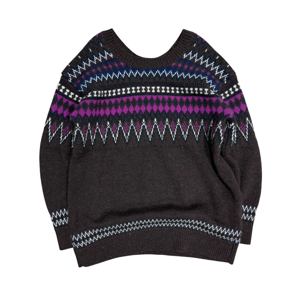 JUNYA WATANABE BROWN AND PURPLE KNITTED SWEATER.