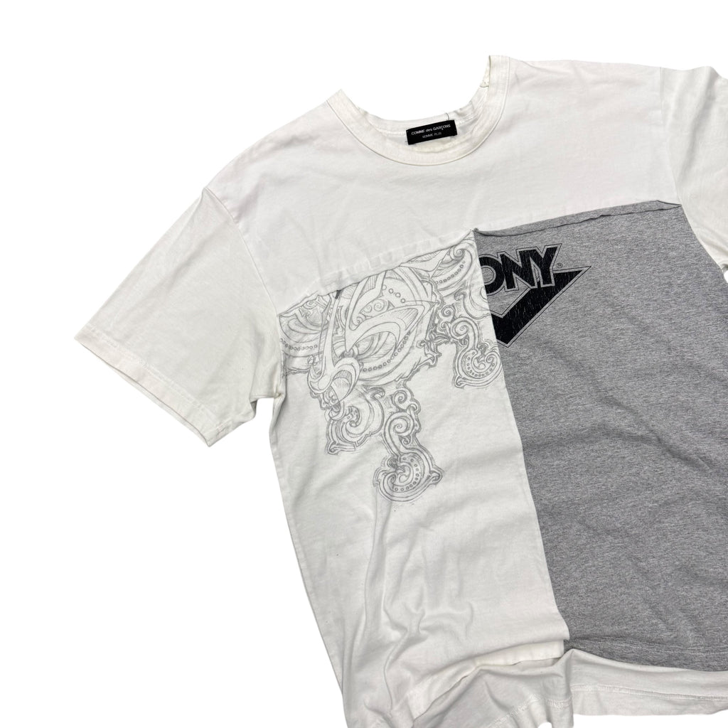 CDG WHITE & GRAY SPLIT TEE.
