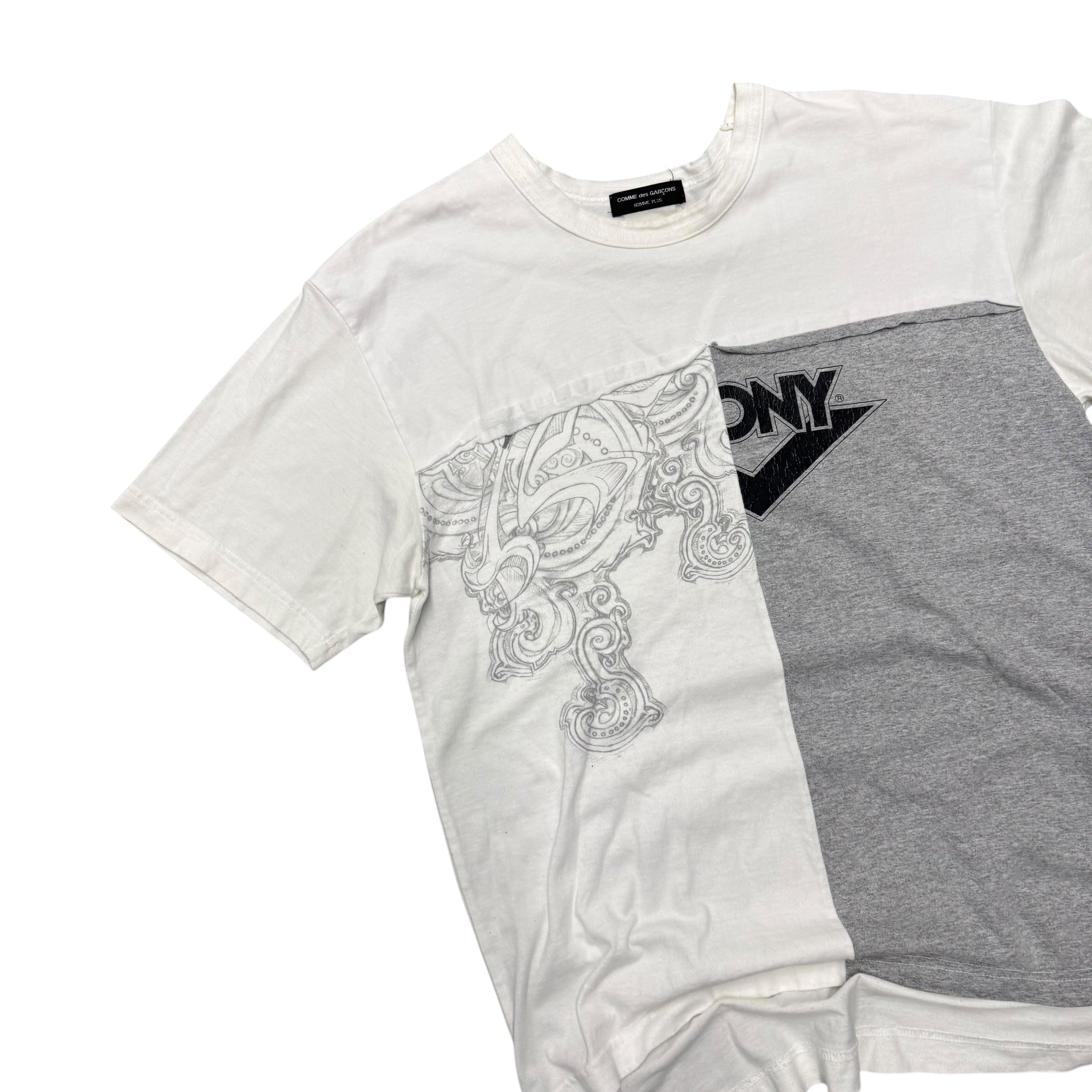 CDG WHITE & GRAY SPLIT TEE.