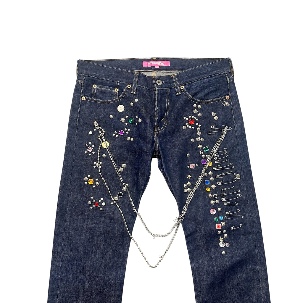 JUNYA WATANABE AW02 GEM STUDDED JEANS.