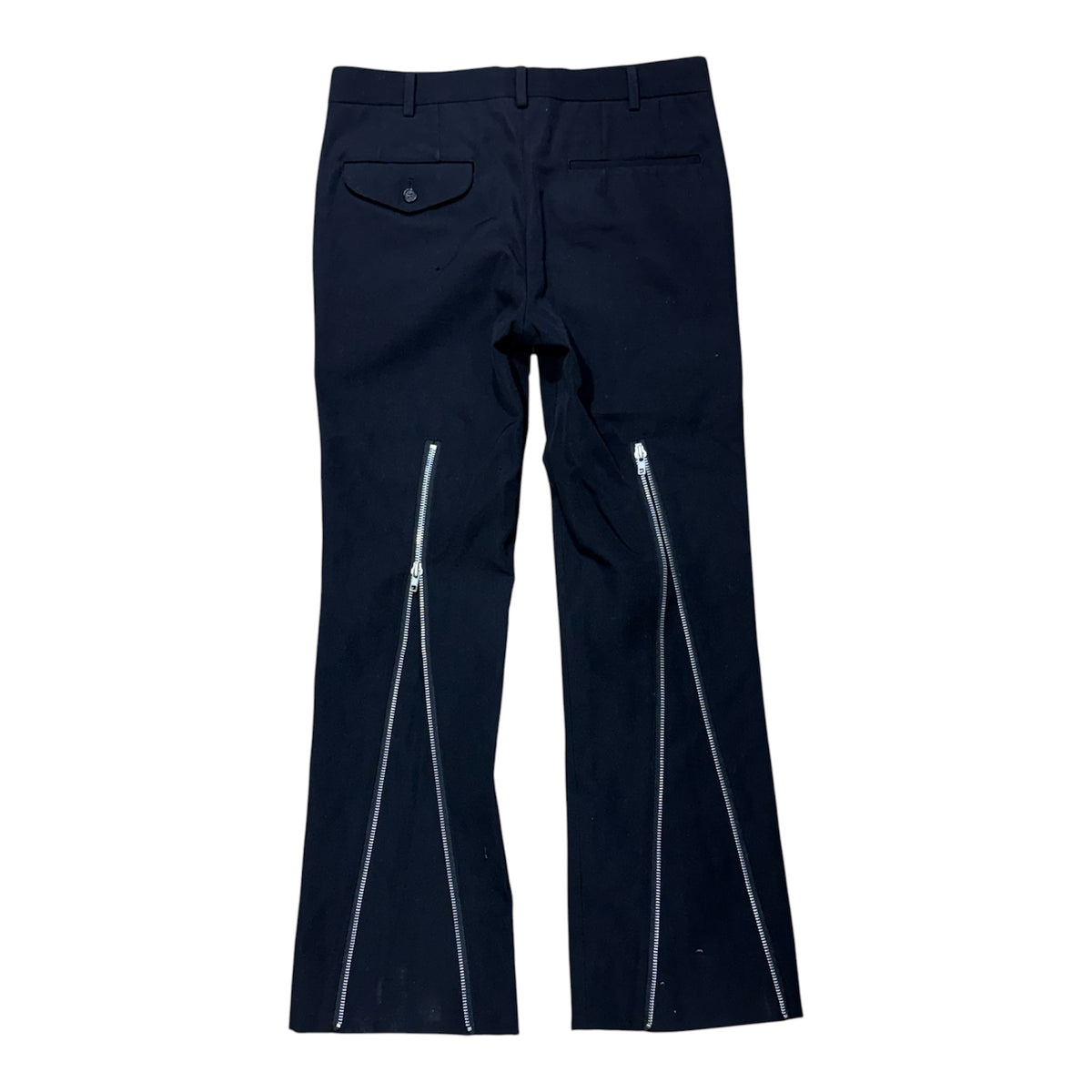 COMME DES GARÇONS BLACK ZIPPER FLAIR SLACKS.