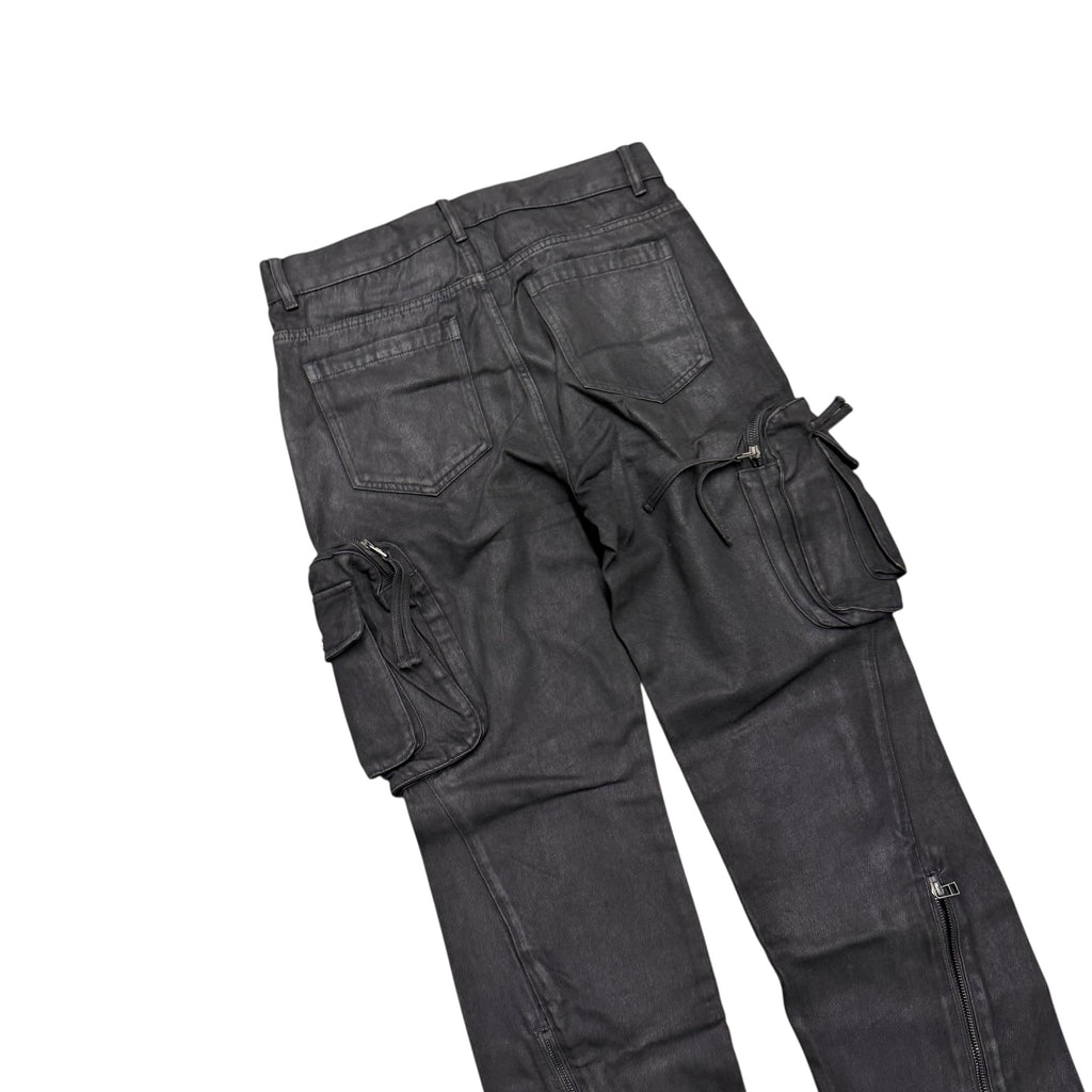 TROUBLED WATERS BLACK POCKET WAXED DENIM.