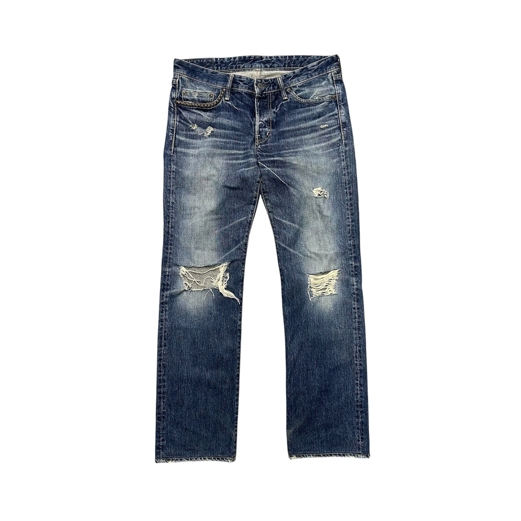 HYSTERIC GLAMOUR FADED BLUE DISTRESSED DENIM.