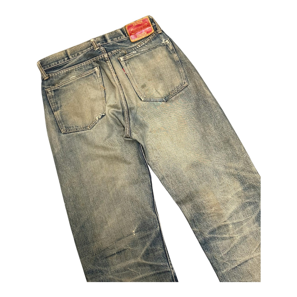 STORMY BLUE FADED DISTRESSED PATCHWORK DENIM.