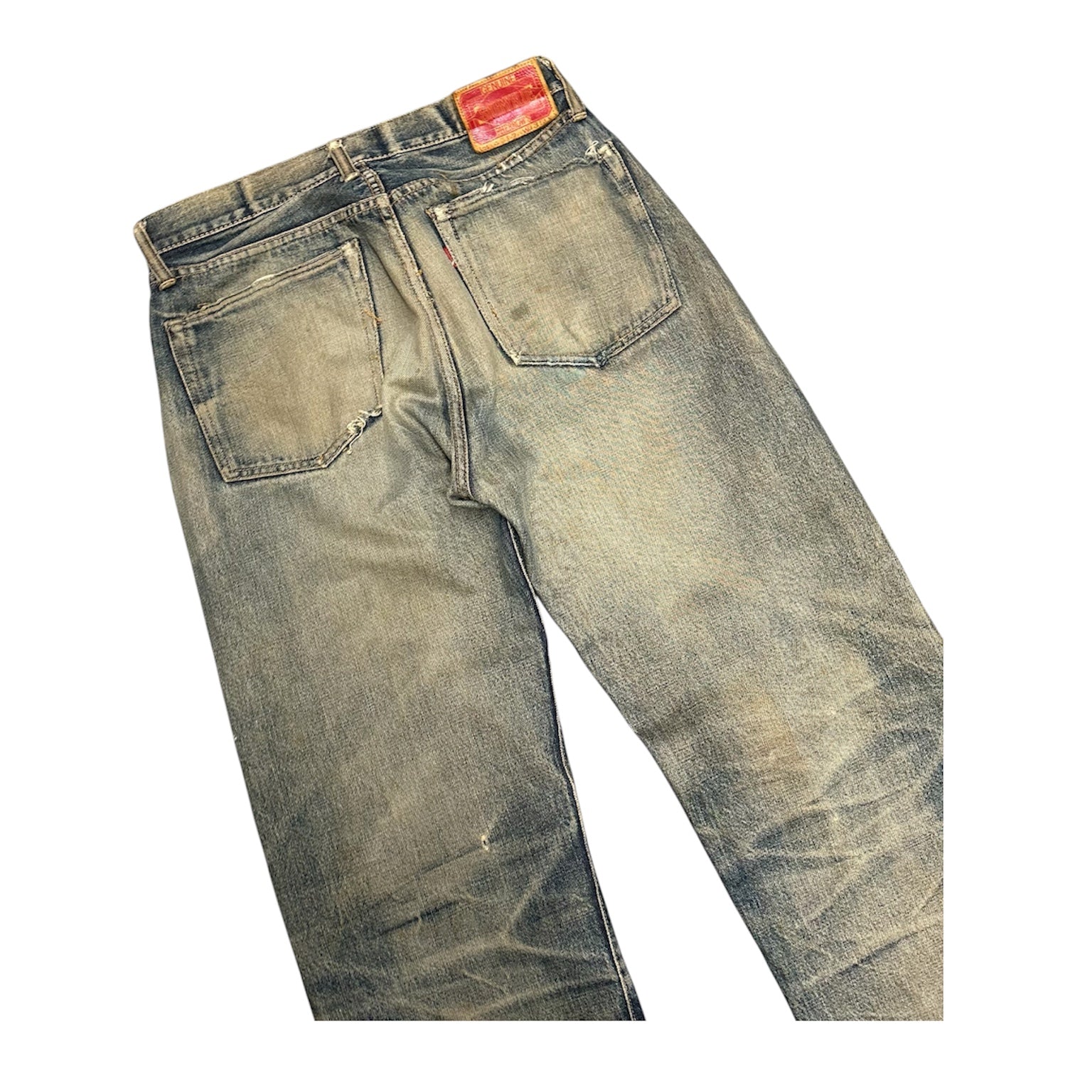 STORMY BLUE FADED DISTRESSED PATCHWORK DENIM.