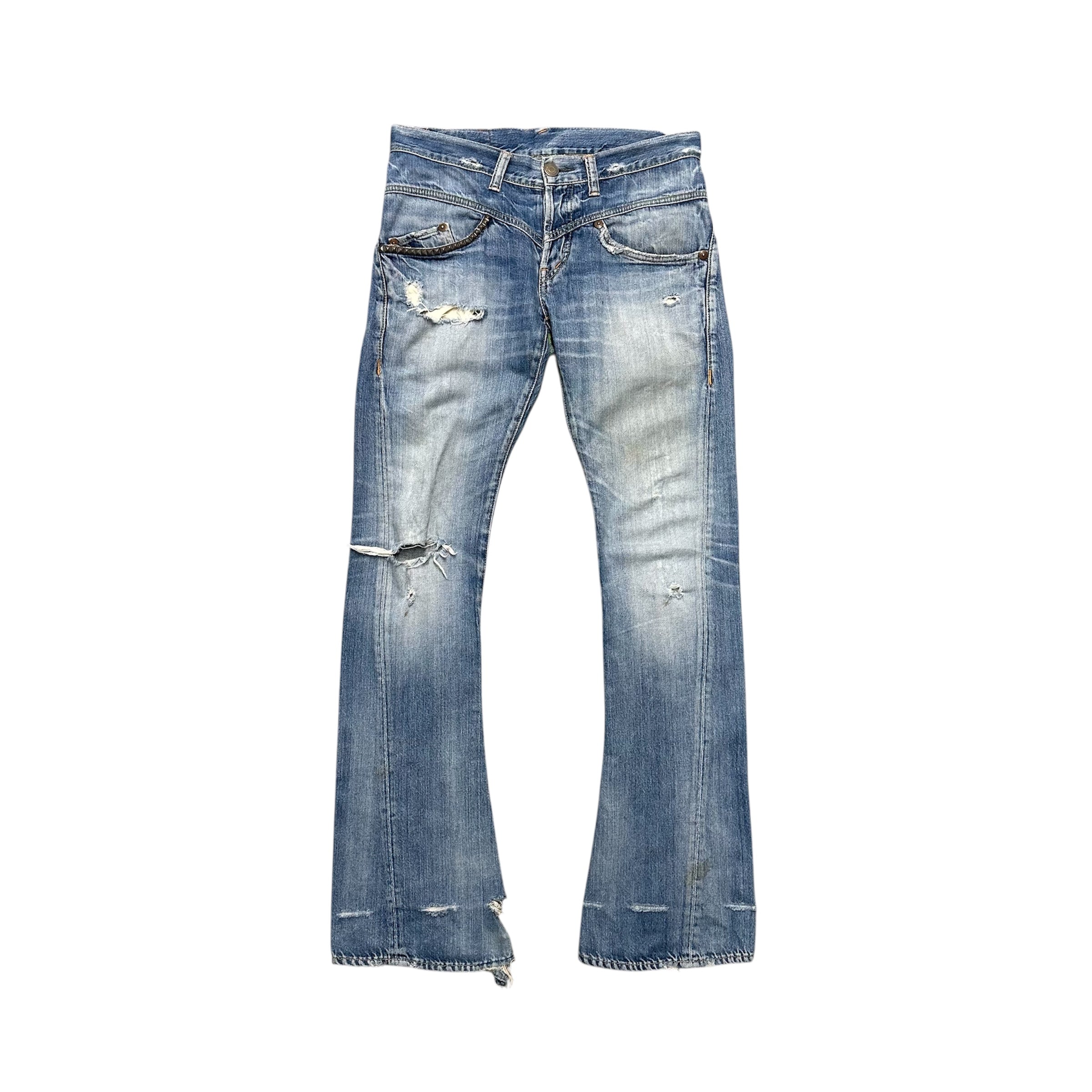 HYSTERIC GLAMOUR PINK ZIPPER FLARED DENIM.