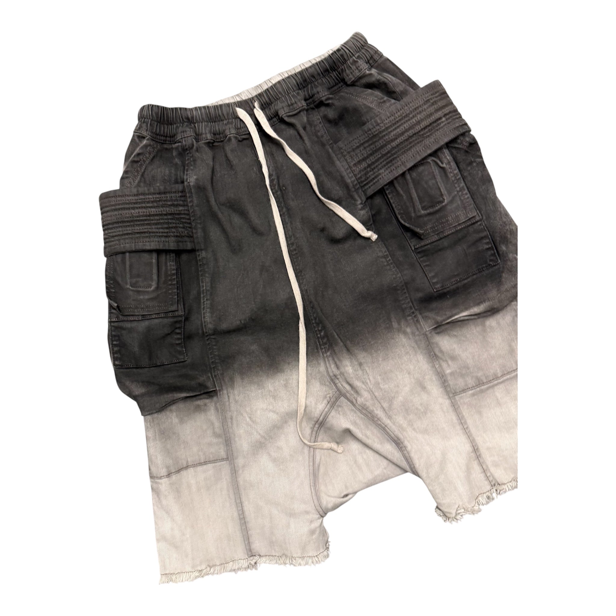 RICK OWENS GRADIENT DOUBLE-LOOP SHORTS.