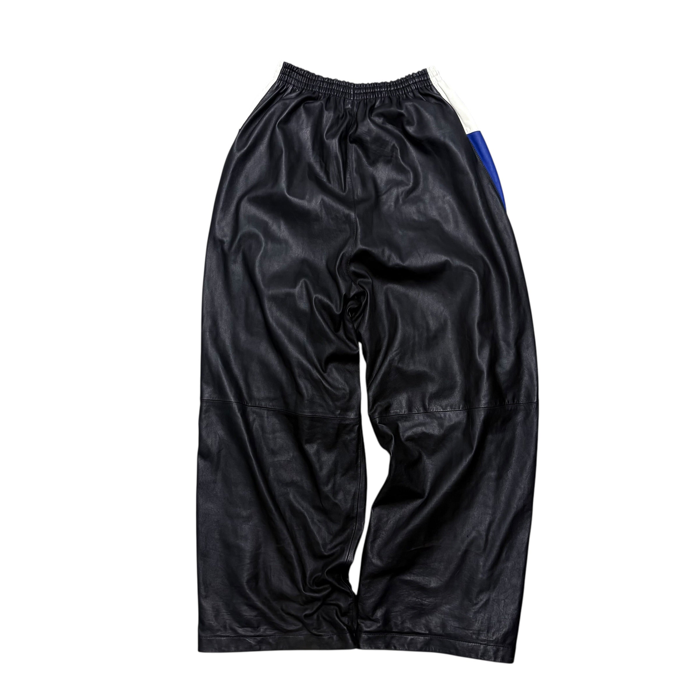 BALENCIAGA 3B ICON LEATHER TRACKSUIT PANTS.