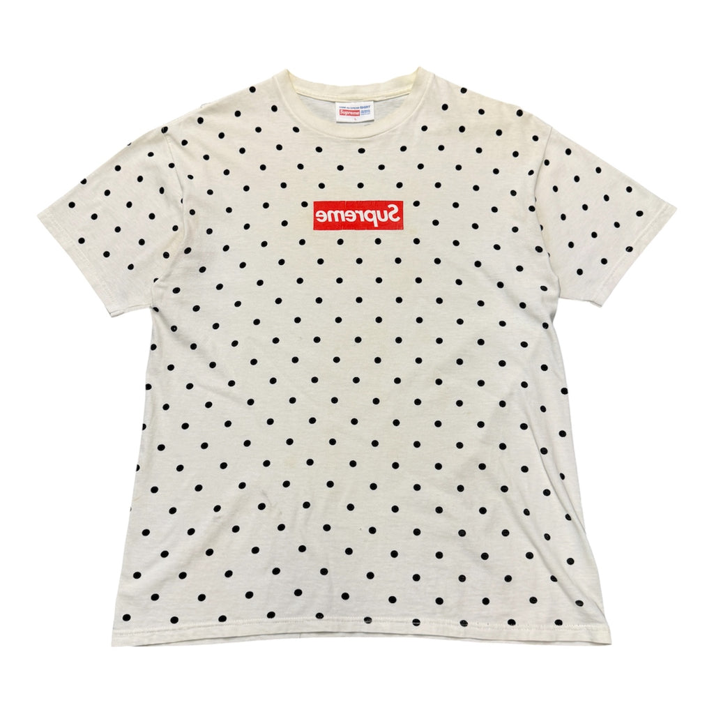 SUPREME X CDG WHITE POLKA DOT SHIRT.