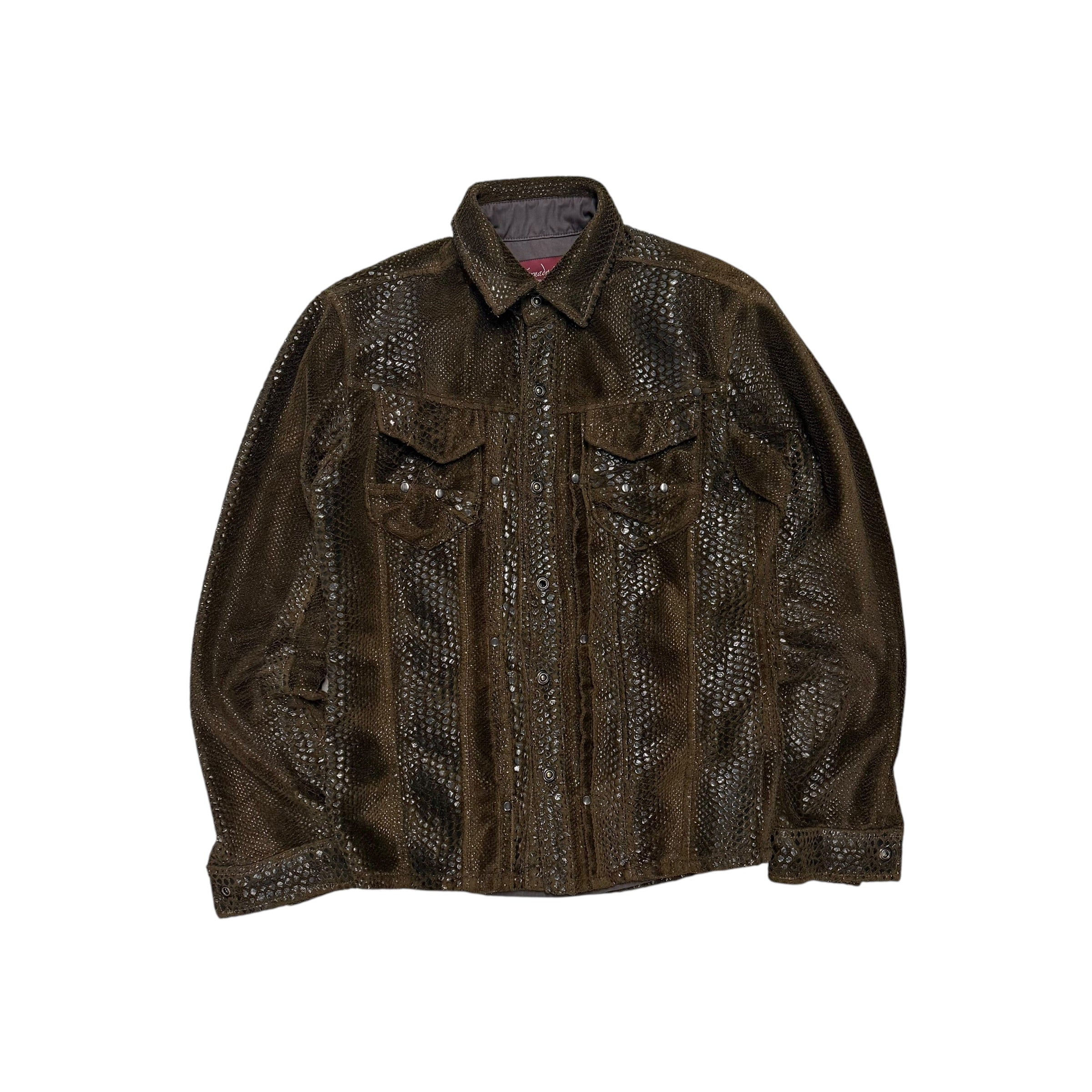 TORNADO MART SNAKESKIN BUTTON UP SHIRT.
