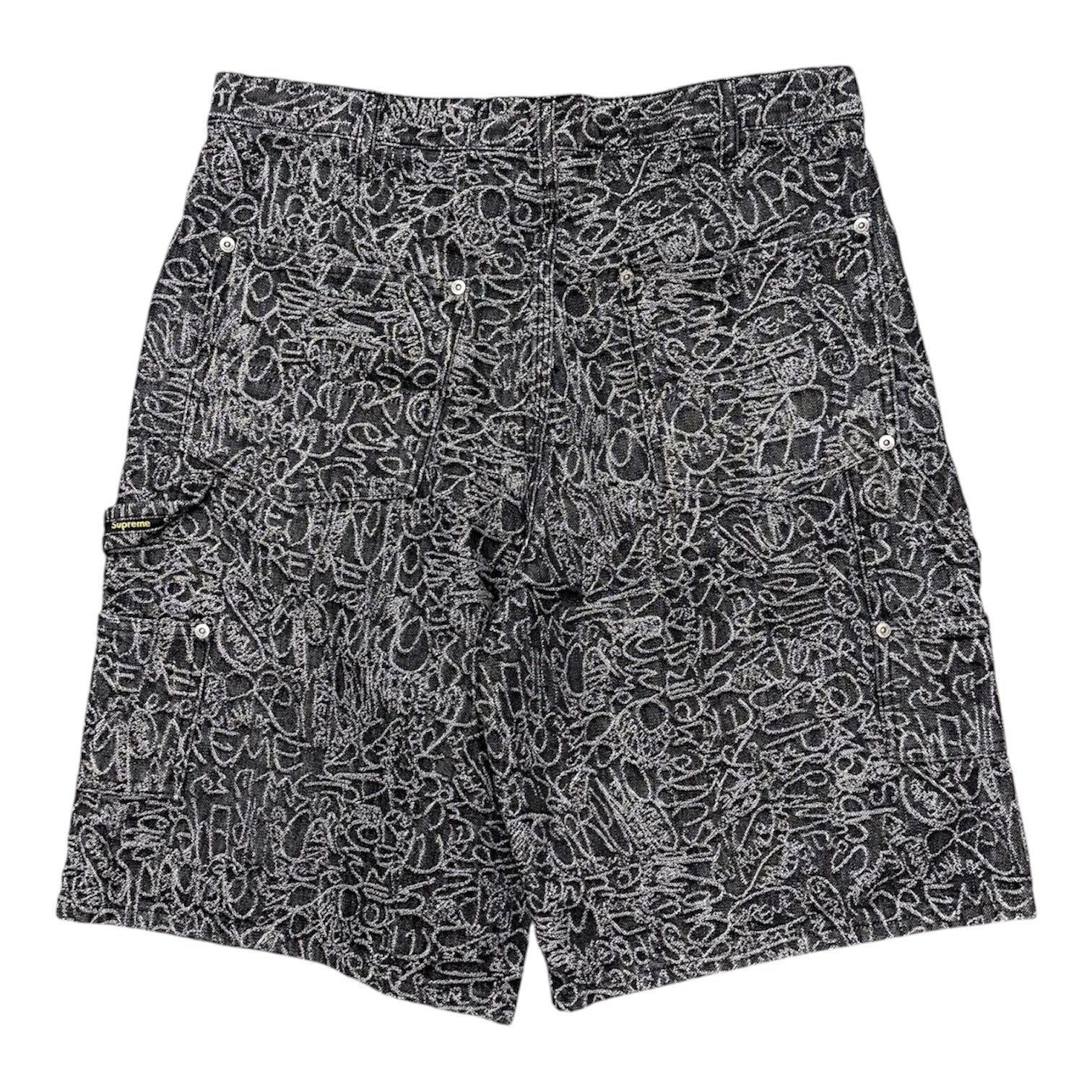 SUPREME HANDWRITING DOUBLE KNEE SHORTS.