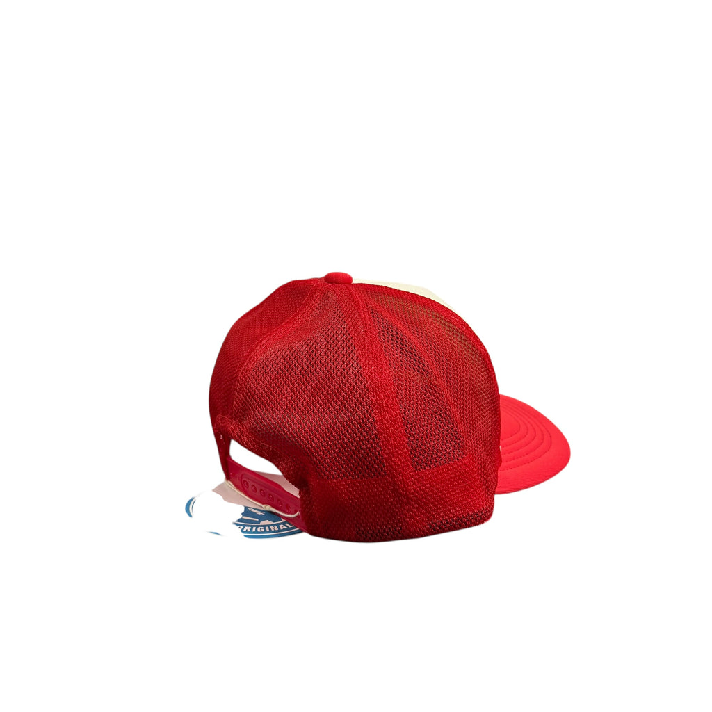 HYSTERIC GLAMOUR RED "ENJOY ROCK" TRUCKER HAT.