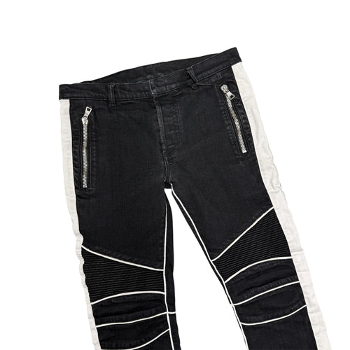 BALMAIN BLACK & WHITE SLIM BIKER JEANS.