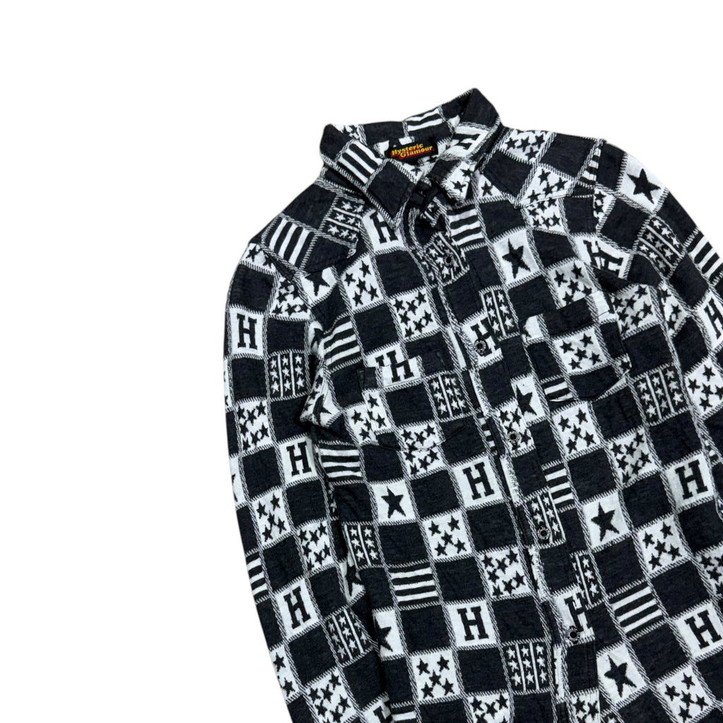 HYSTERIC GLAMOUR BLACK AND WHITE STARS BUTTON UP.
