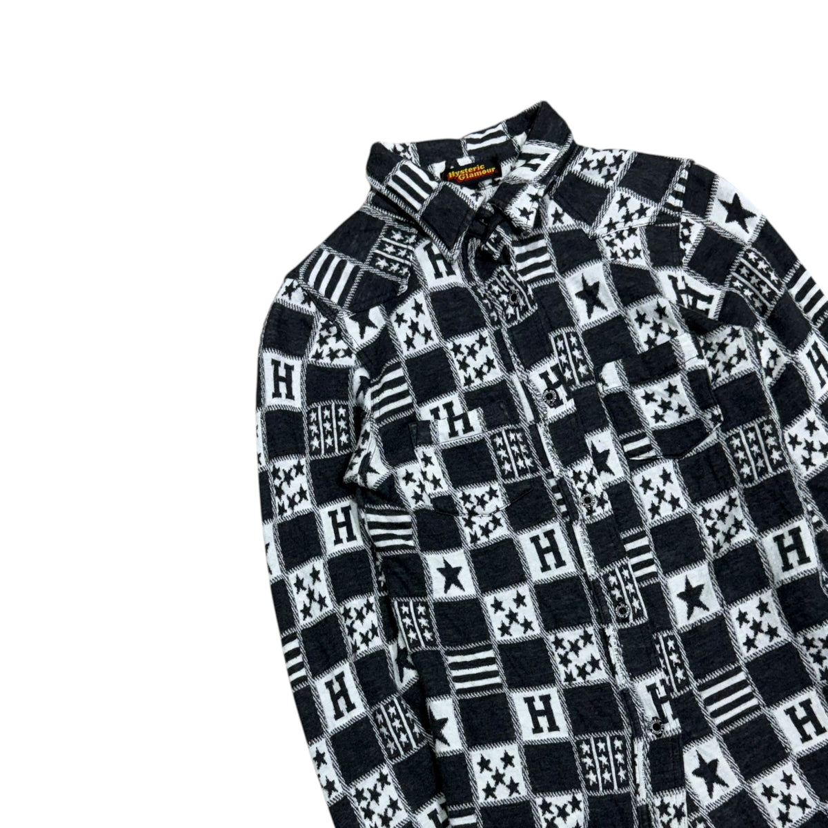 HYSTERIC GLAMOUR BLACK AND WHITE STARS BUTTON UP.