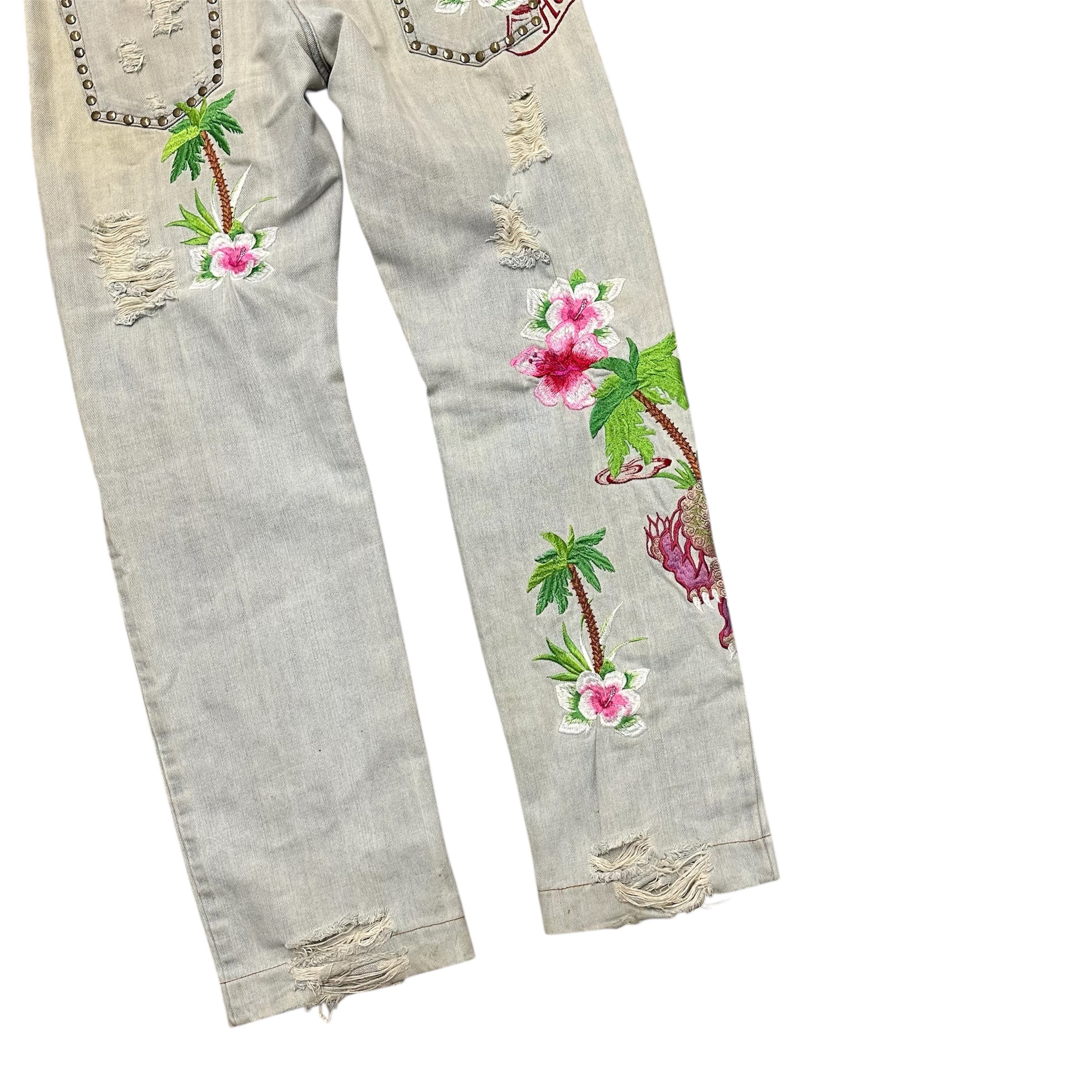 DOLCE & GABBANA HONOLULU EMBROIDERED JEANS.