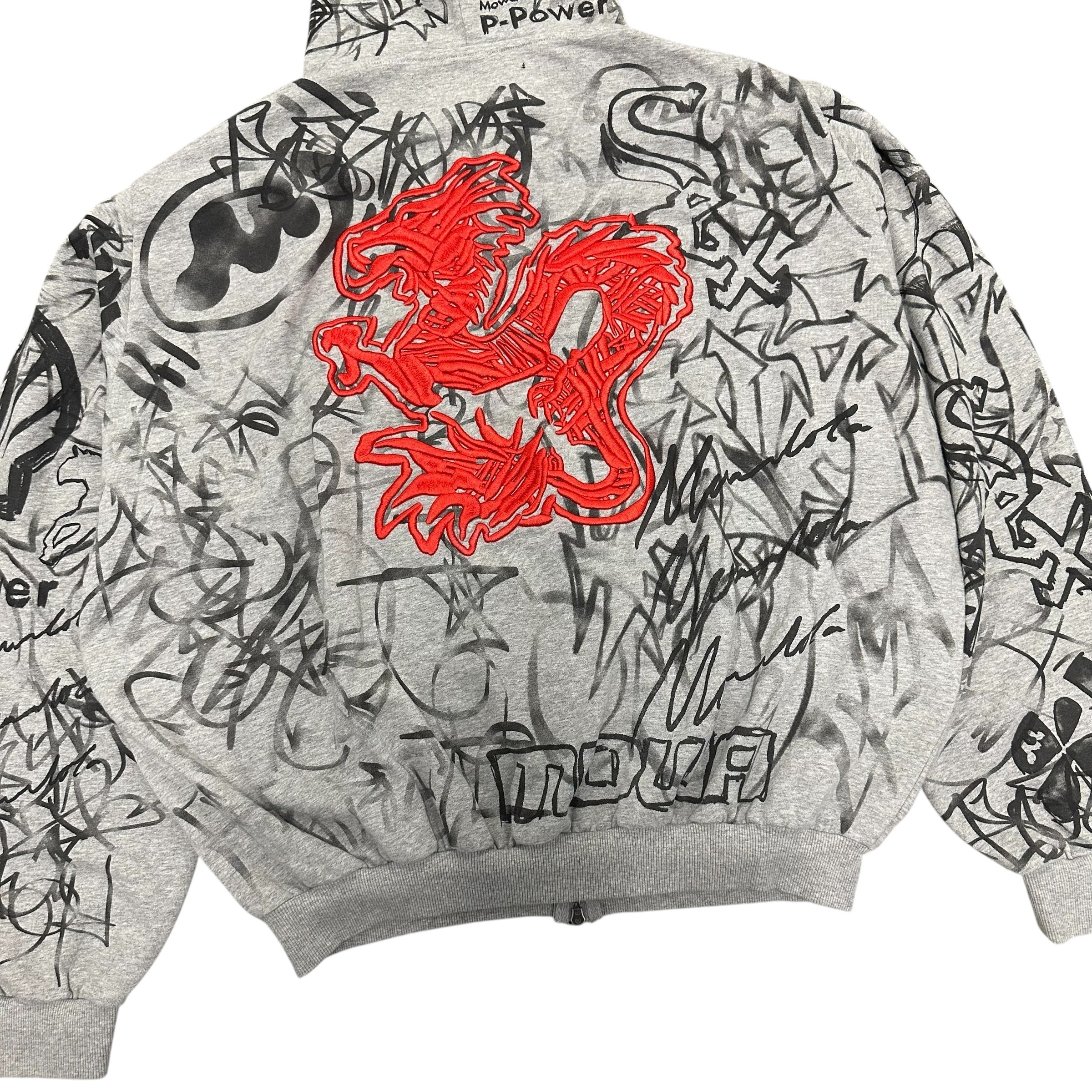 MOWALOLA GRAFFITI GRAY ZIP UP JACKET.