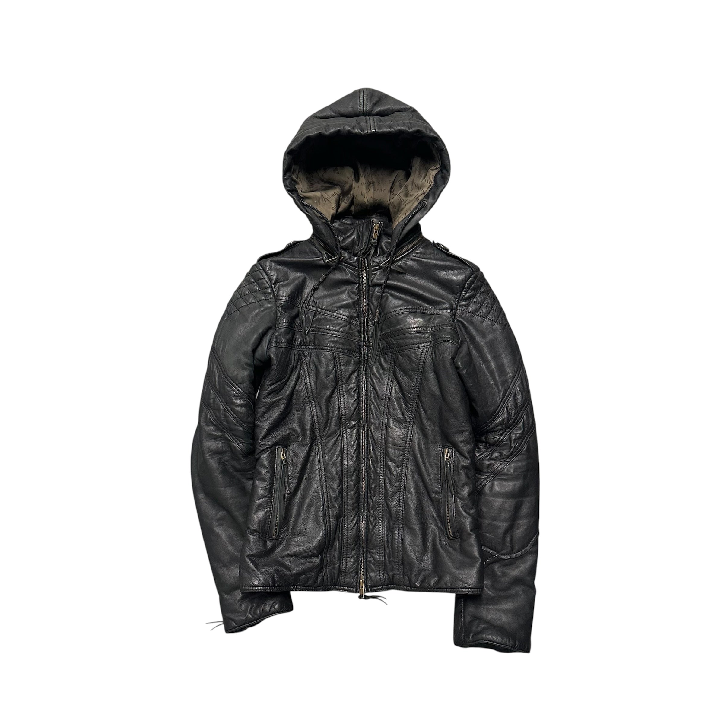 14TH ADDICTION LEATHER ZIP UP JACKET.