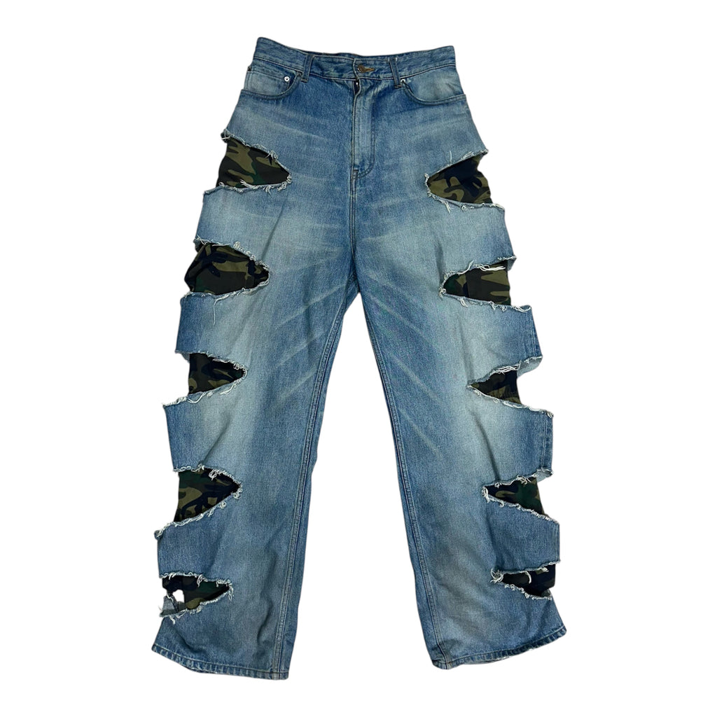 BALENCIAGA SLASH DENIM CAMO PANTS