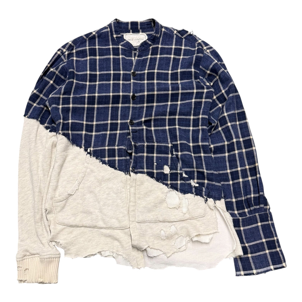 GREG LAUREN RAW HEM HYBRID FLANNEL SHIRT.