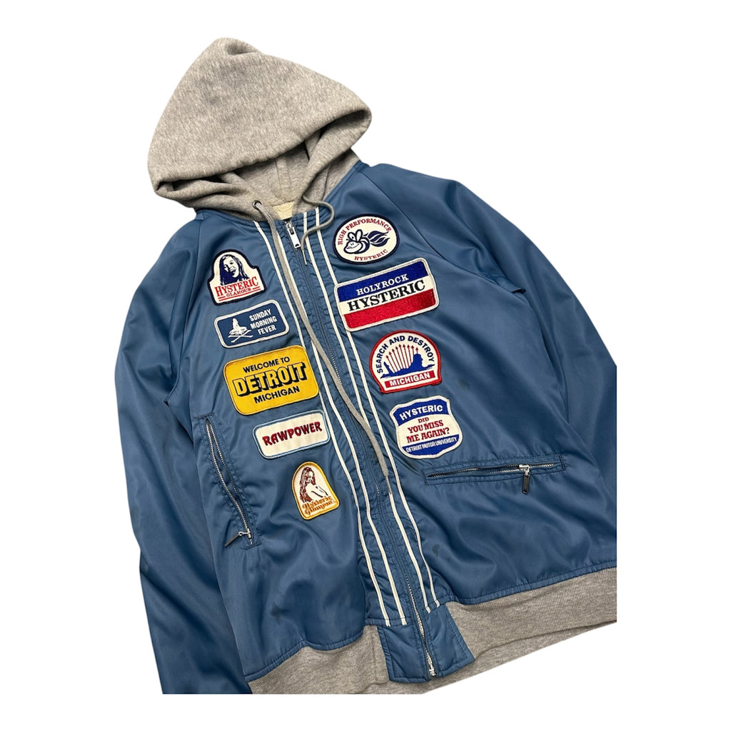 HYSTERIC GLAMOUR PATCH WORK NYLON ZIP UP JACKET.