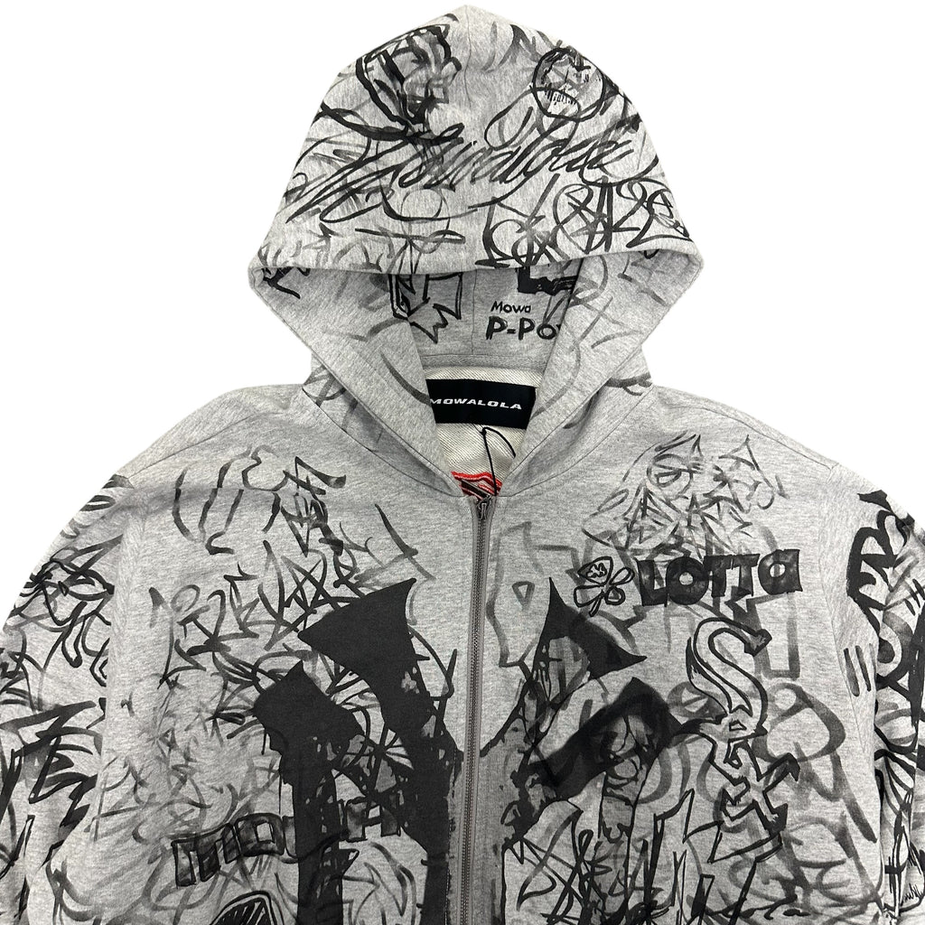MOWALOLA GRAFFITI GRAY ZIP UP JACKET.