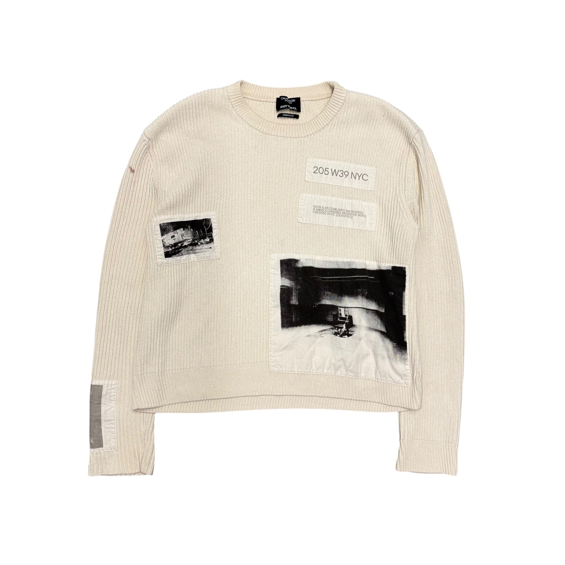 CALVIN KLEIN X RAF SIMONS X ANDY WARHOL PATCHWORK SWEATER.