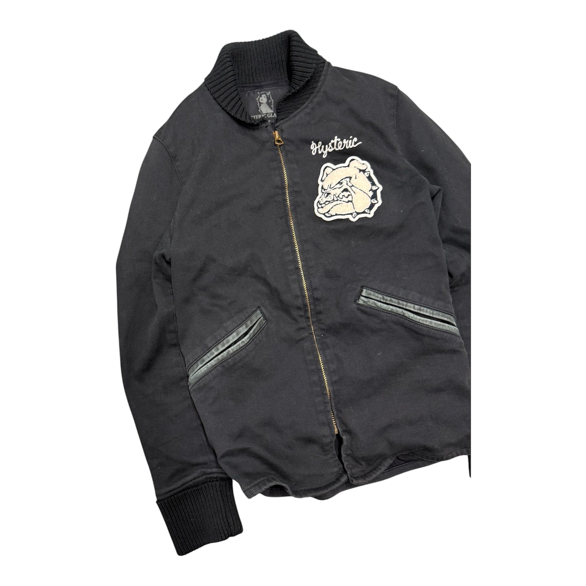 HYSTERIC GLAMOUR BULLDOG ZIP UP VARSITY JACKET.