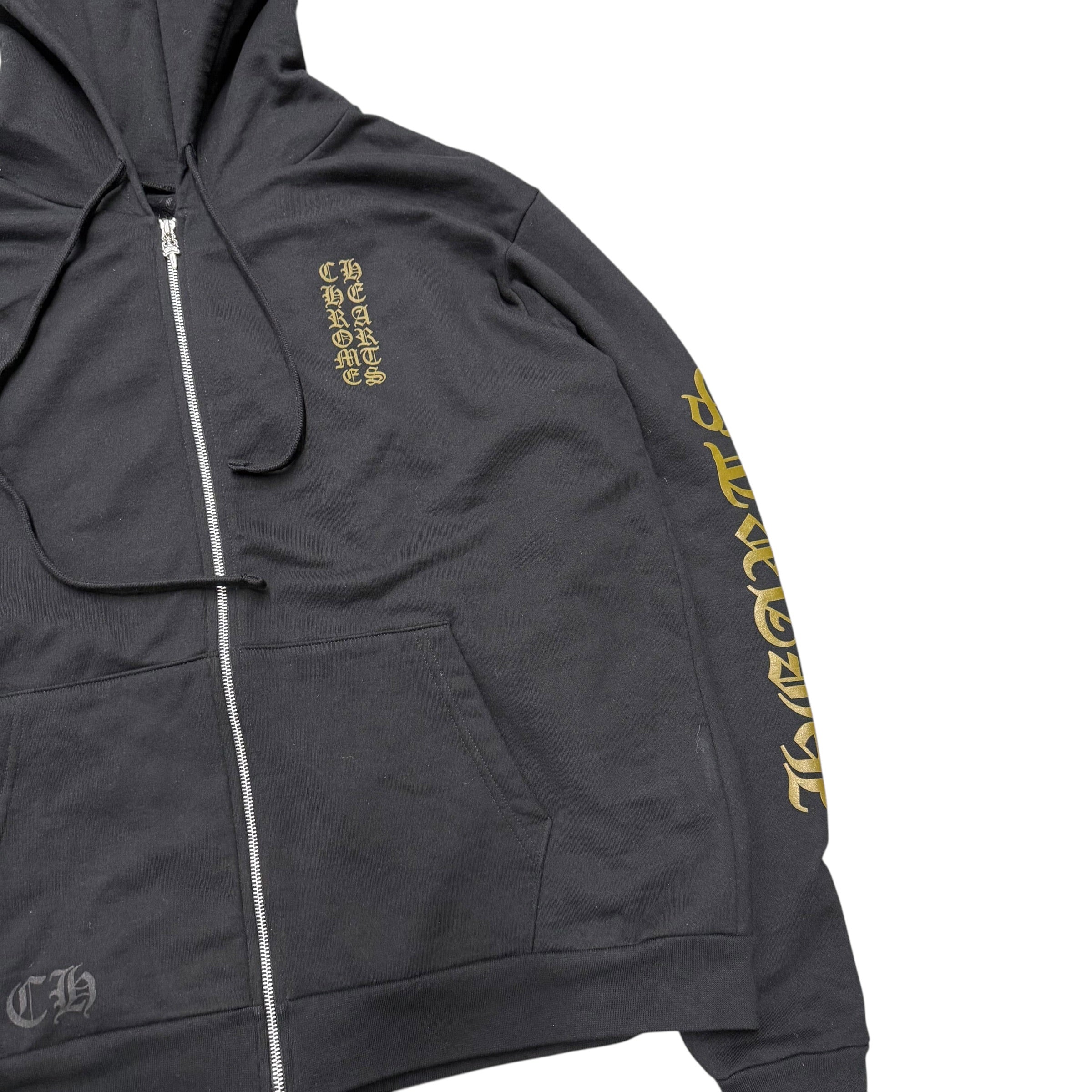 CHROME HEARTS ARMY GREEN OLIVE VERTICAL LOGO ZIP UP JACKET.
