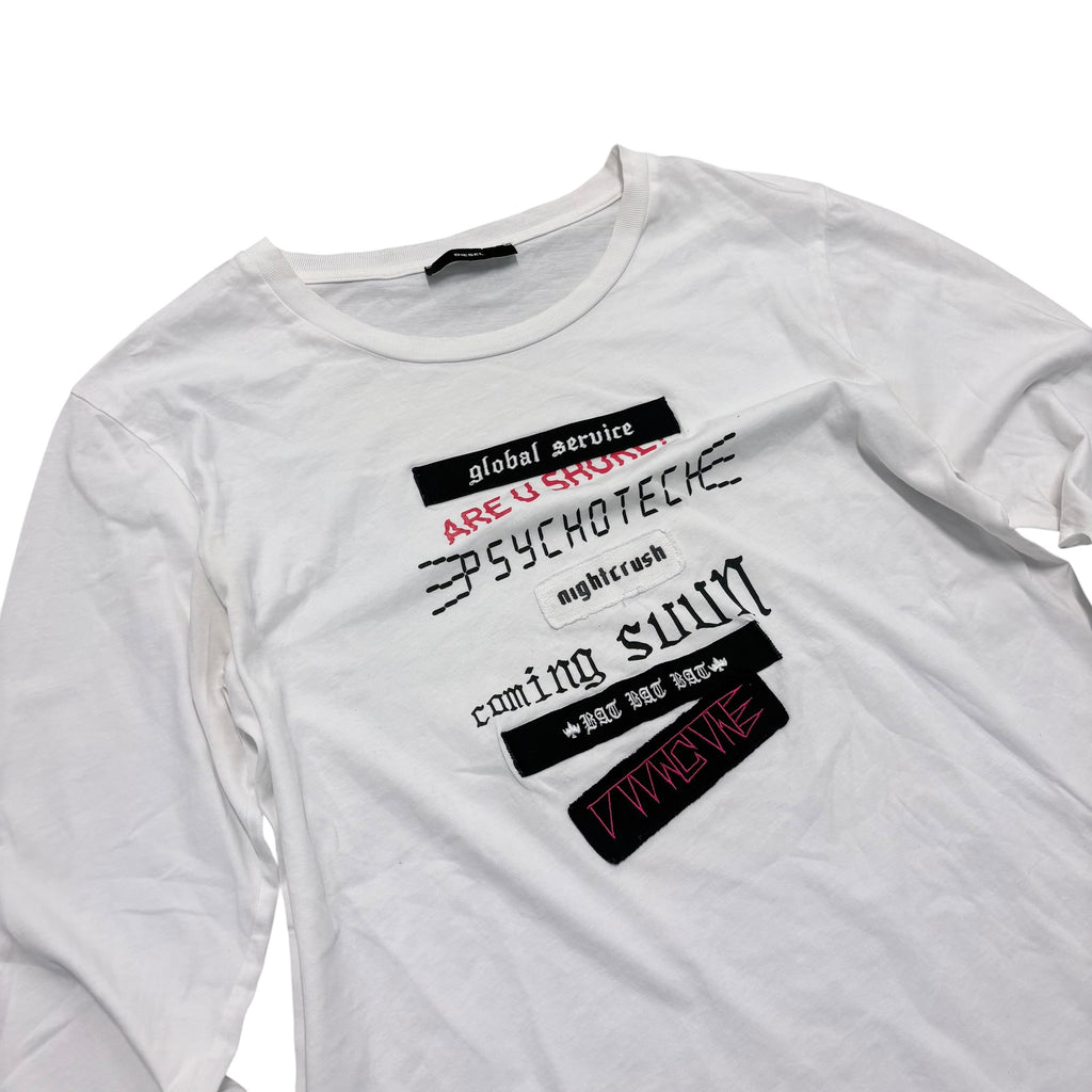 DIESEL WHITE GLOBAL SERVICE LONGSLEEVE SHIRT.
