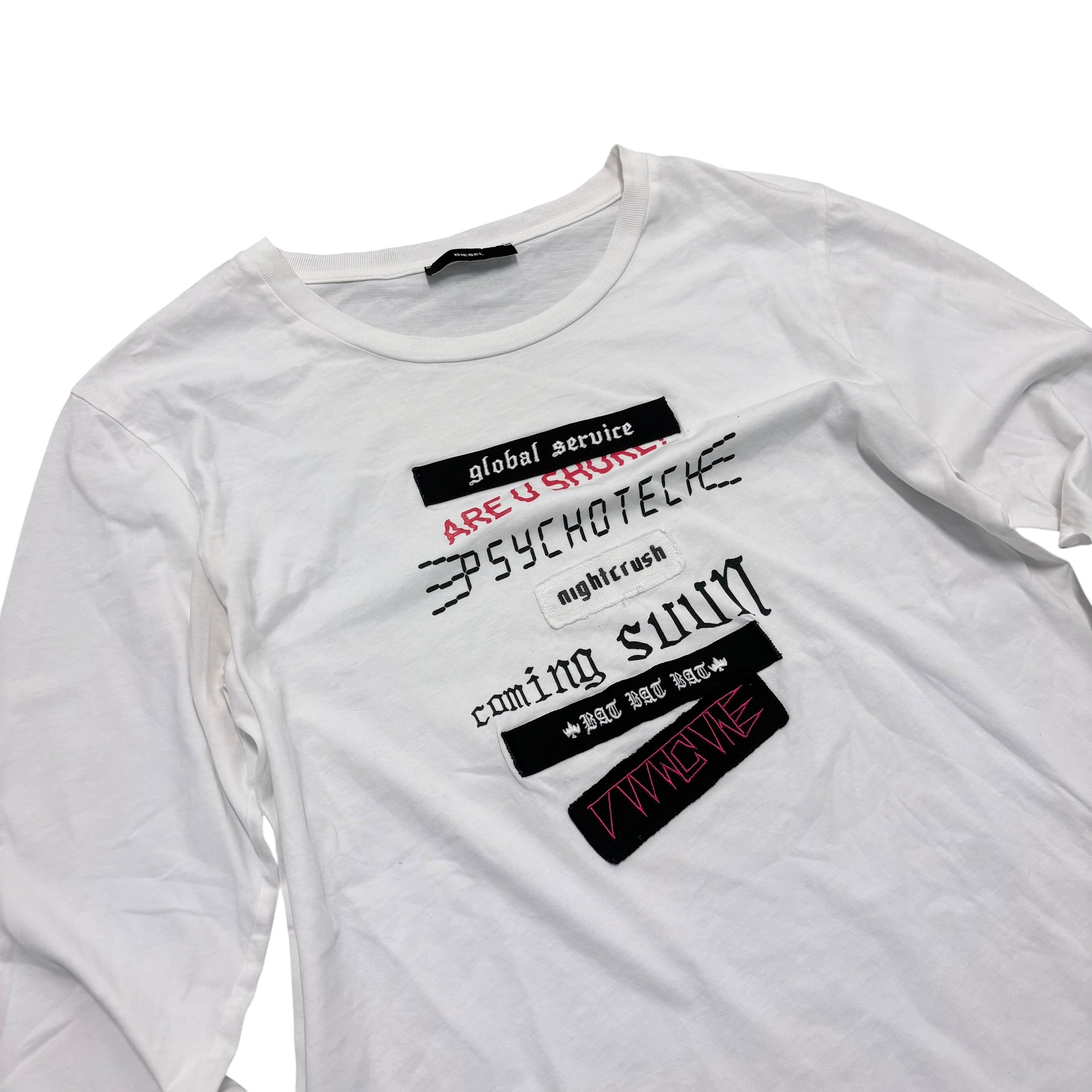 DIESEL WHITE GLOBAL SERVICE LONGSLEEVE SHIRT.