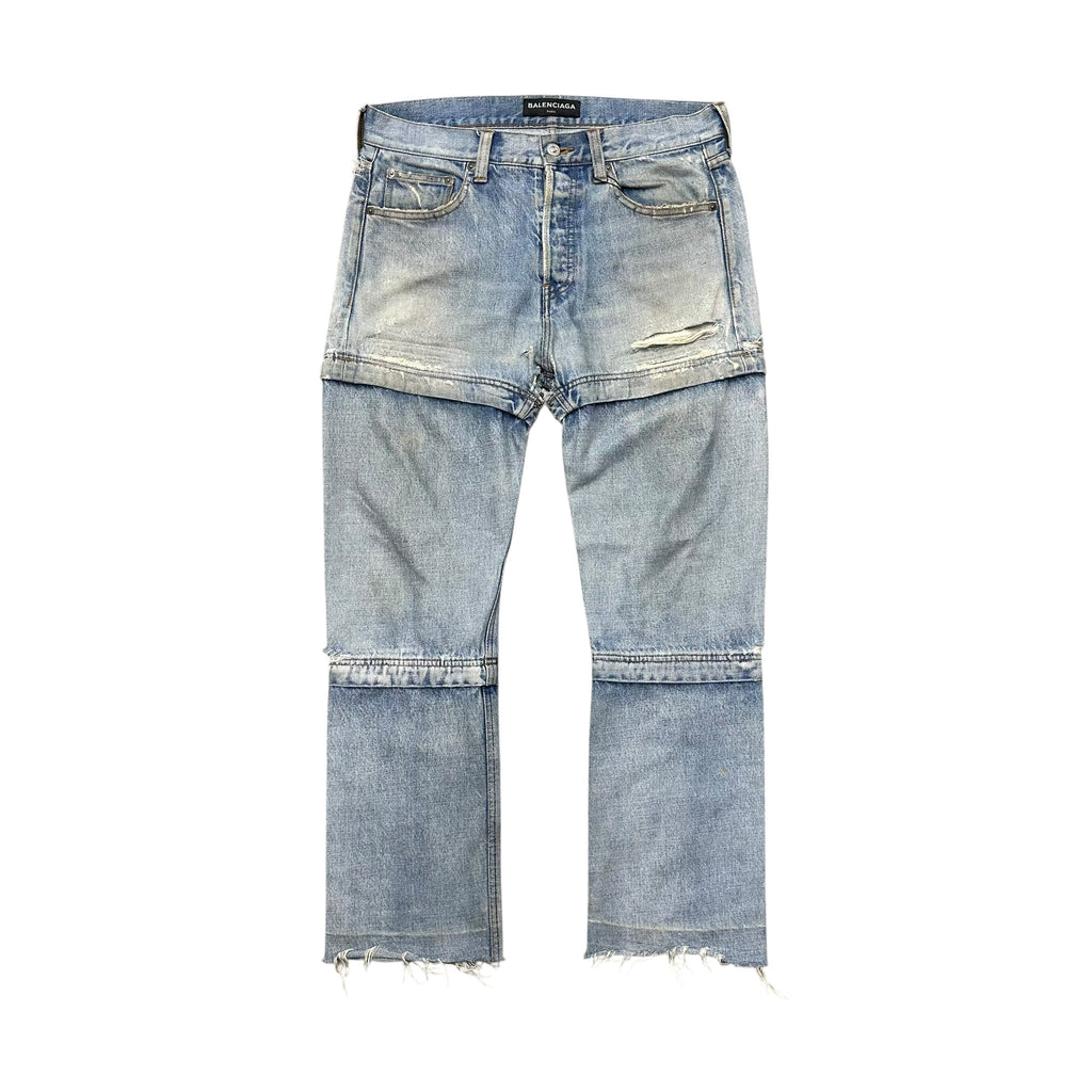 BALENCIAGA CONVERTABLE DENIM PANTS.
