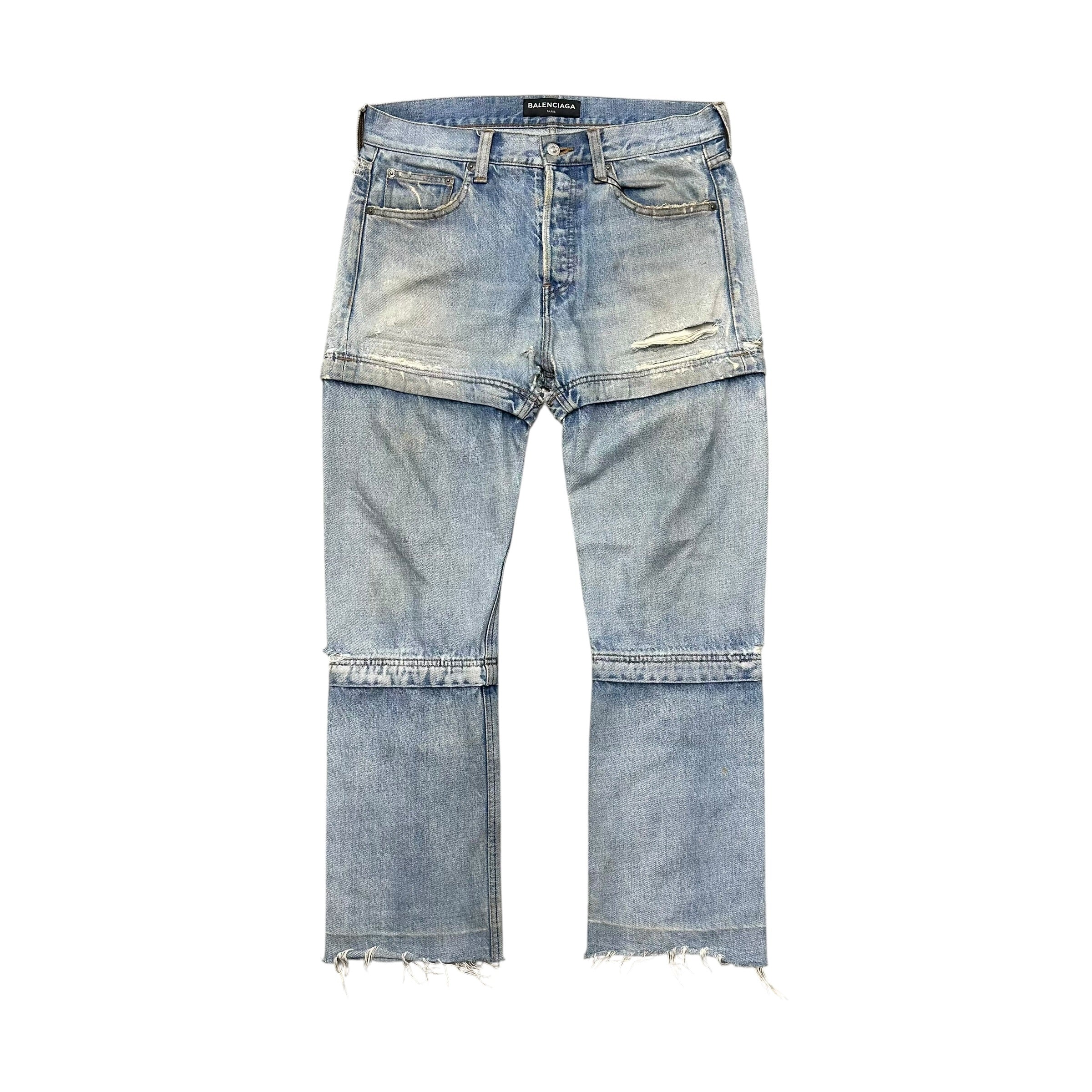 BALENCIAGA CONVERTABLE DENIM PANTS.