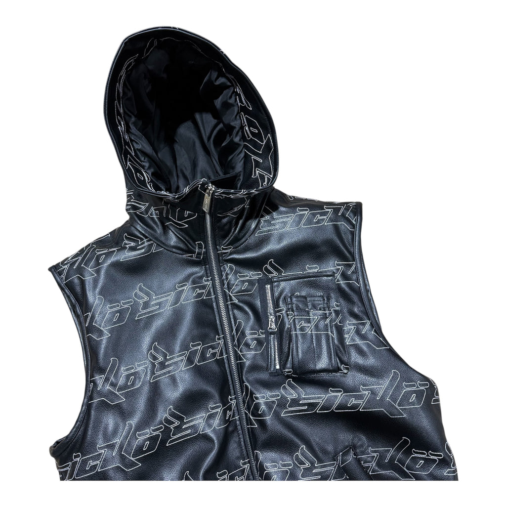 SICKÖ AOP LEATHER ZIP-UP VEST.