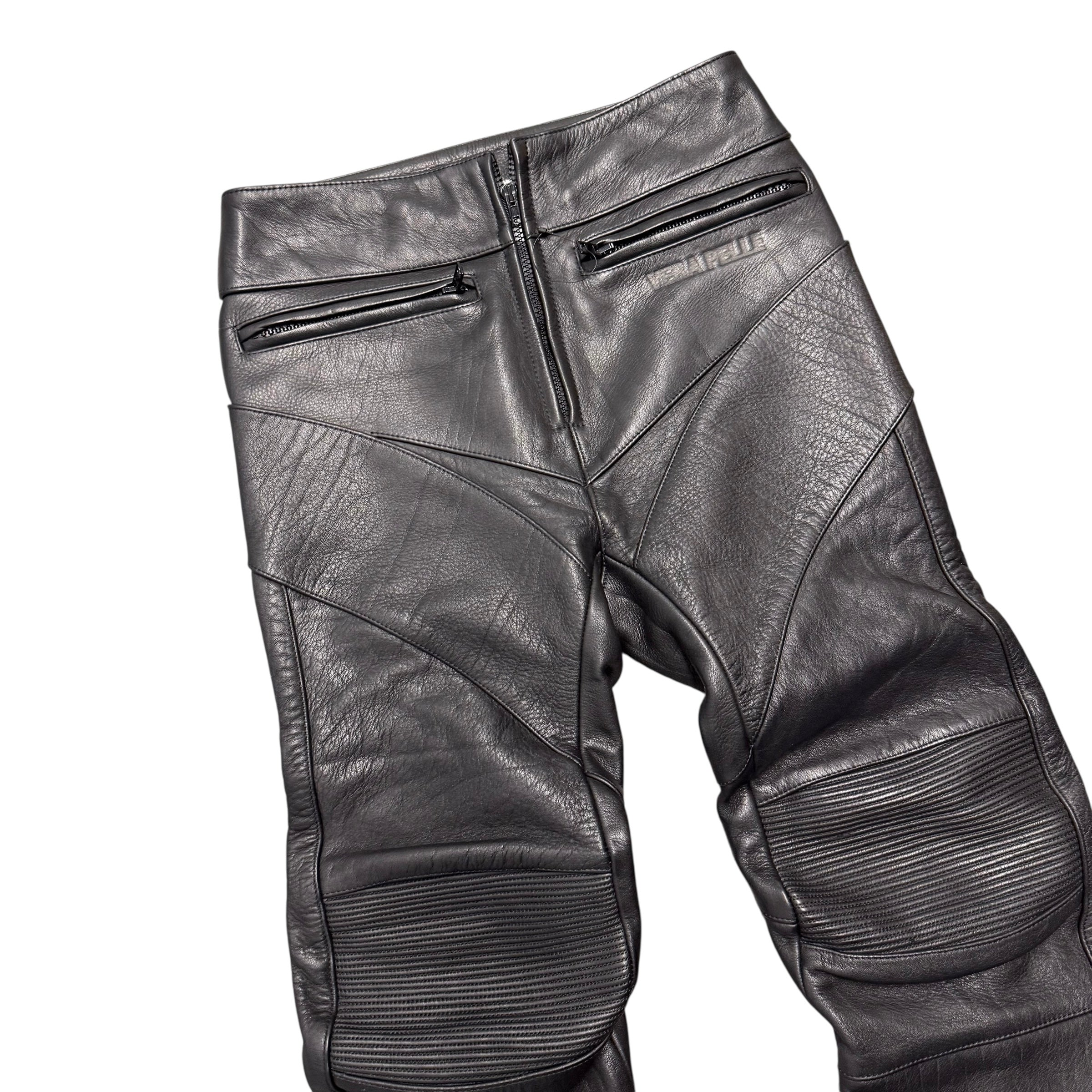 VETEMENTS SS16 REWORKED LEATHER TROUSERS IN BLACK.