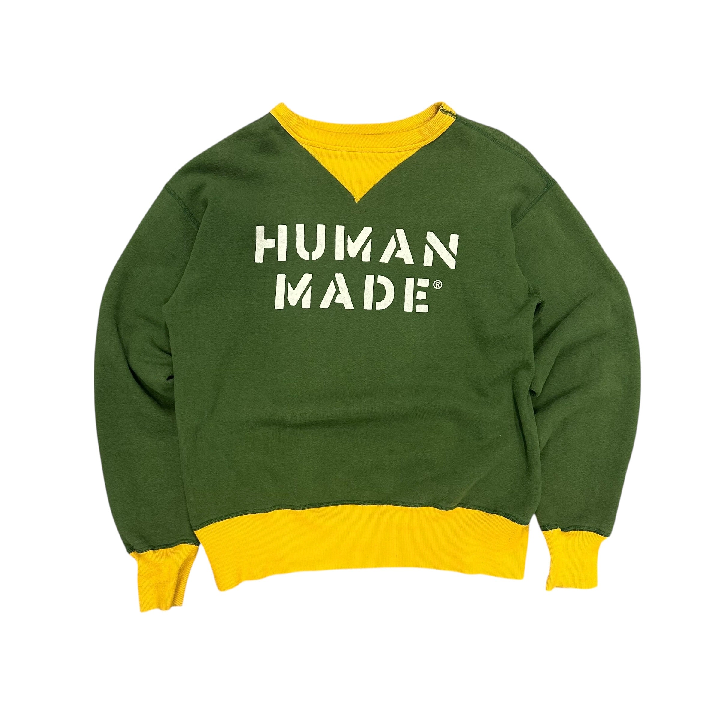 HUMAN MADE GREEN & YELLOW SWEATER.