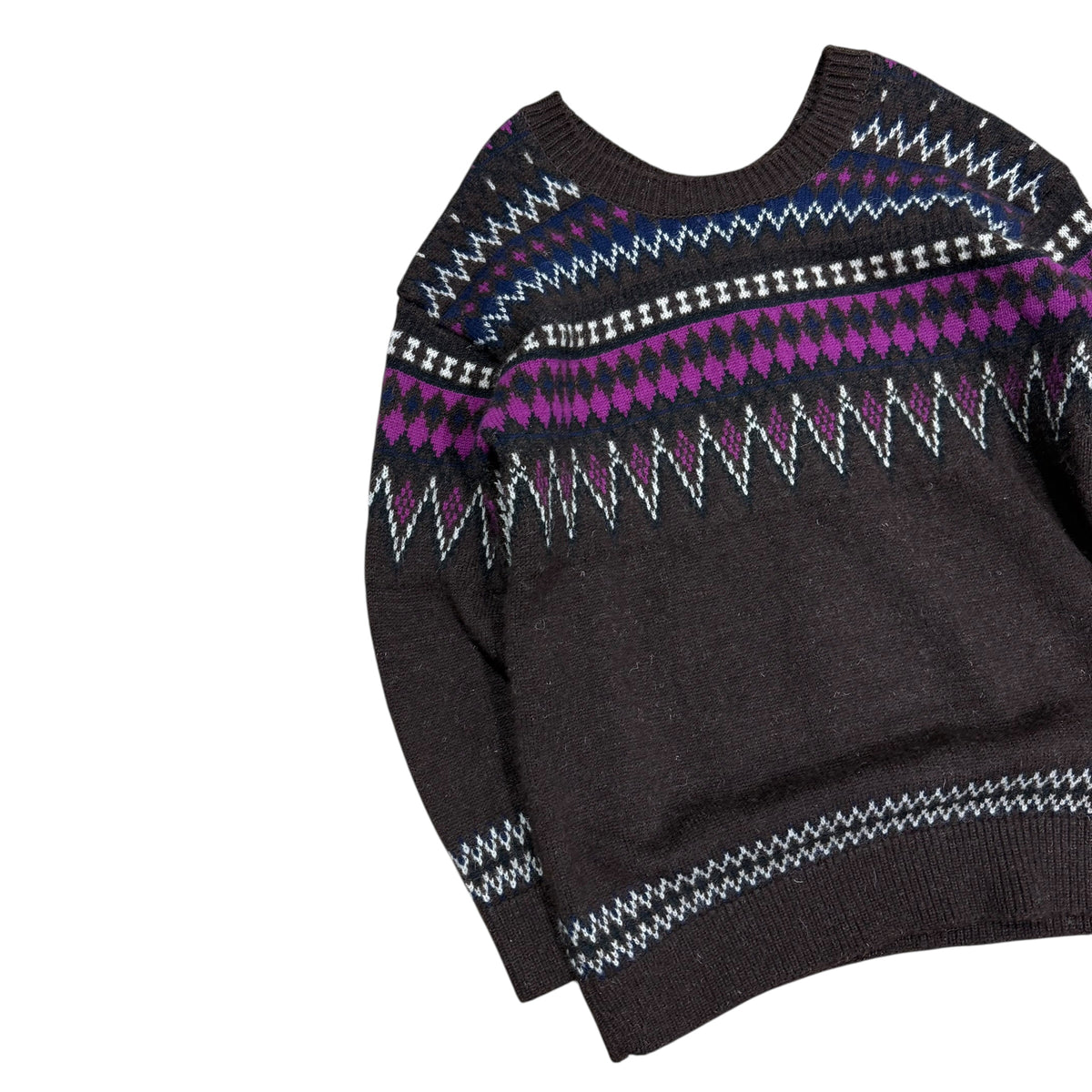 JUNYA WATANABE BROWN AND PURPLE KNITTED SWEATER.