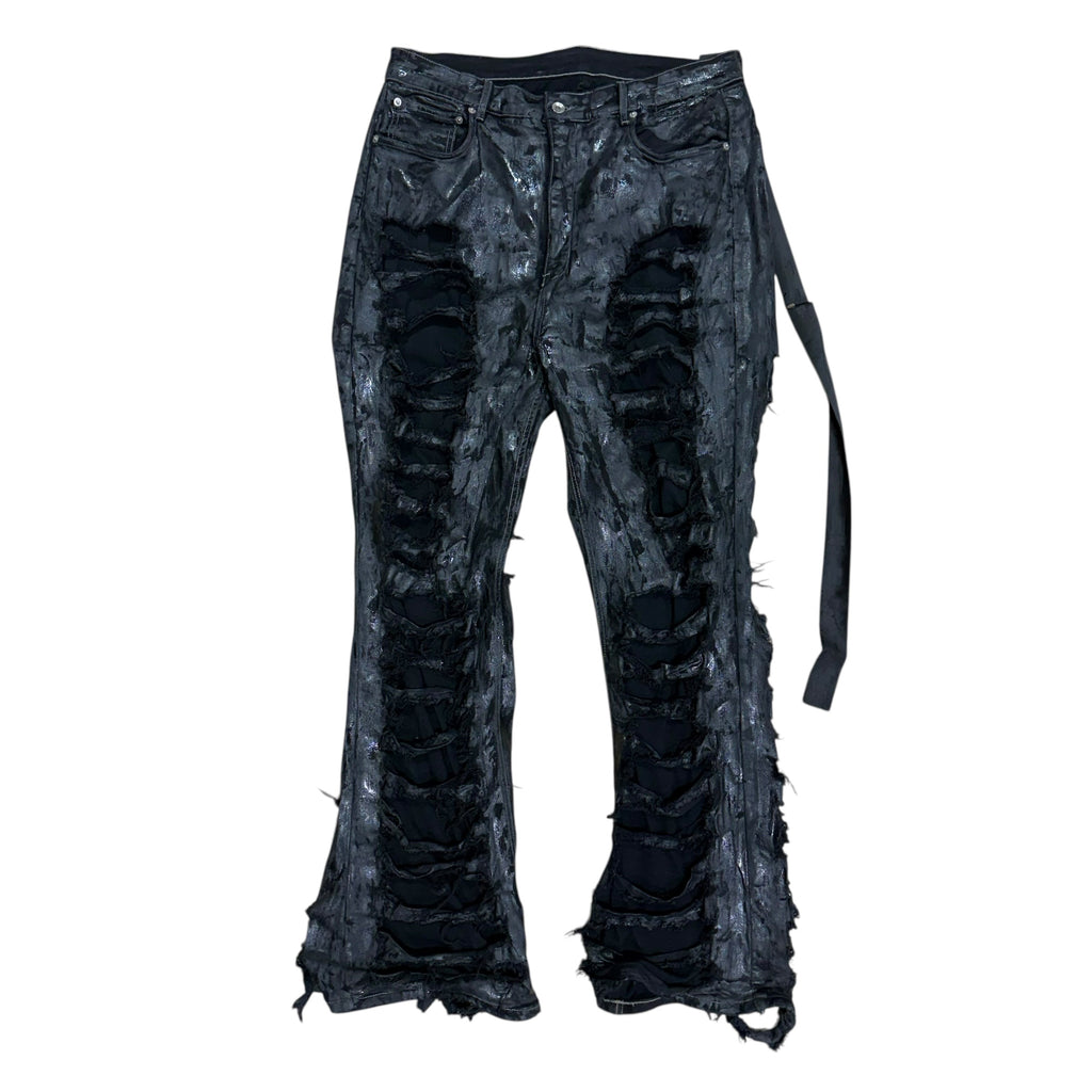 RICK OWENS DETROIT CUT DESTROYED JEANS.
