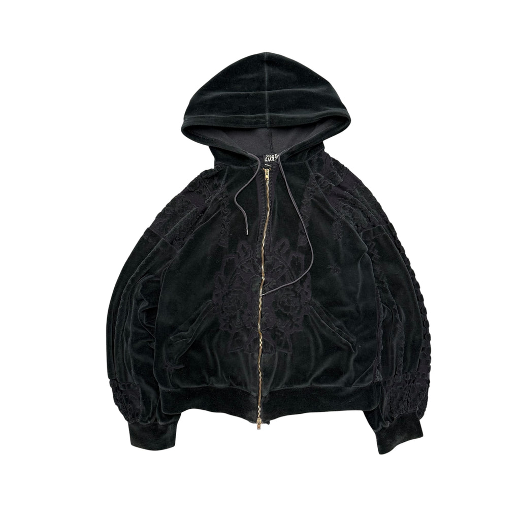 JEAN PAUL GAULTIER FLORAL VELOUR ZIP UP JACKET.