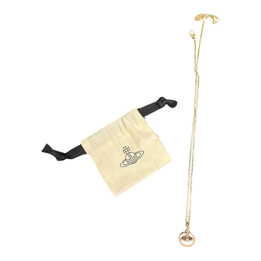 VIVIENNE WESTWOOD GOLD AND PINK ORB NECKLACE.