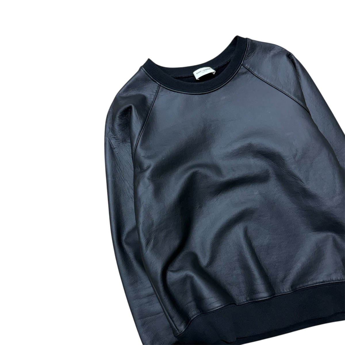 SAINT LAURENT BLACK LEATHER SWEATER.