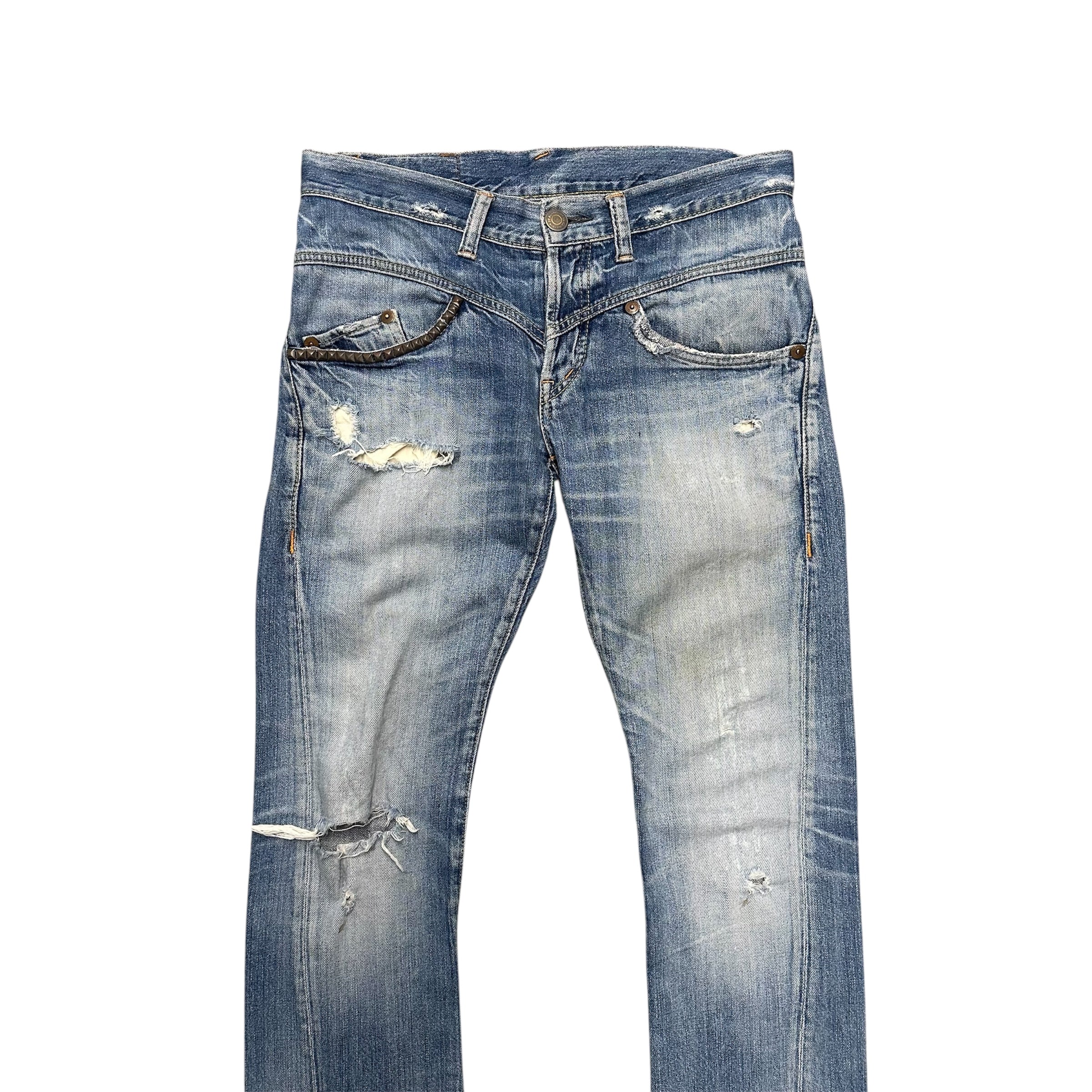 HYSTERIC GLAMOUR PINK ZIPPER FLARED DENIM.