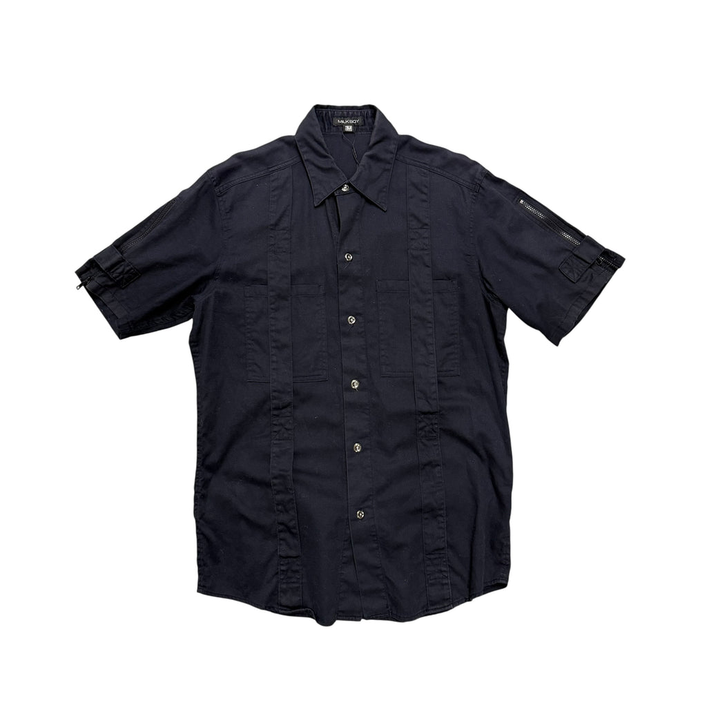 MILKBOY BLACK BUTTON UP BONDAGE SHIRT.
