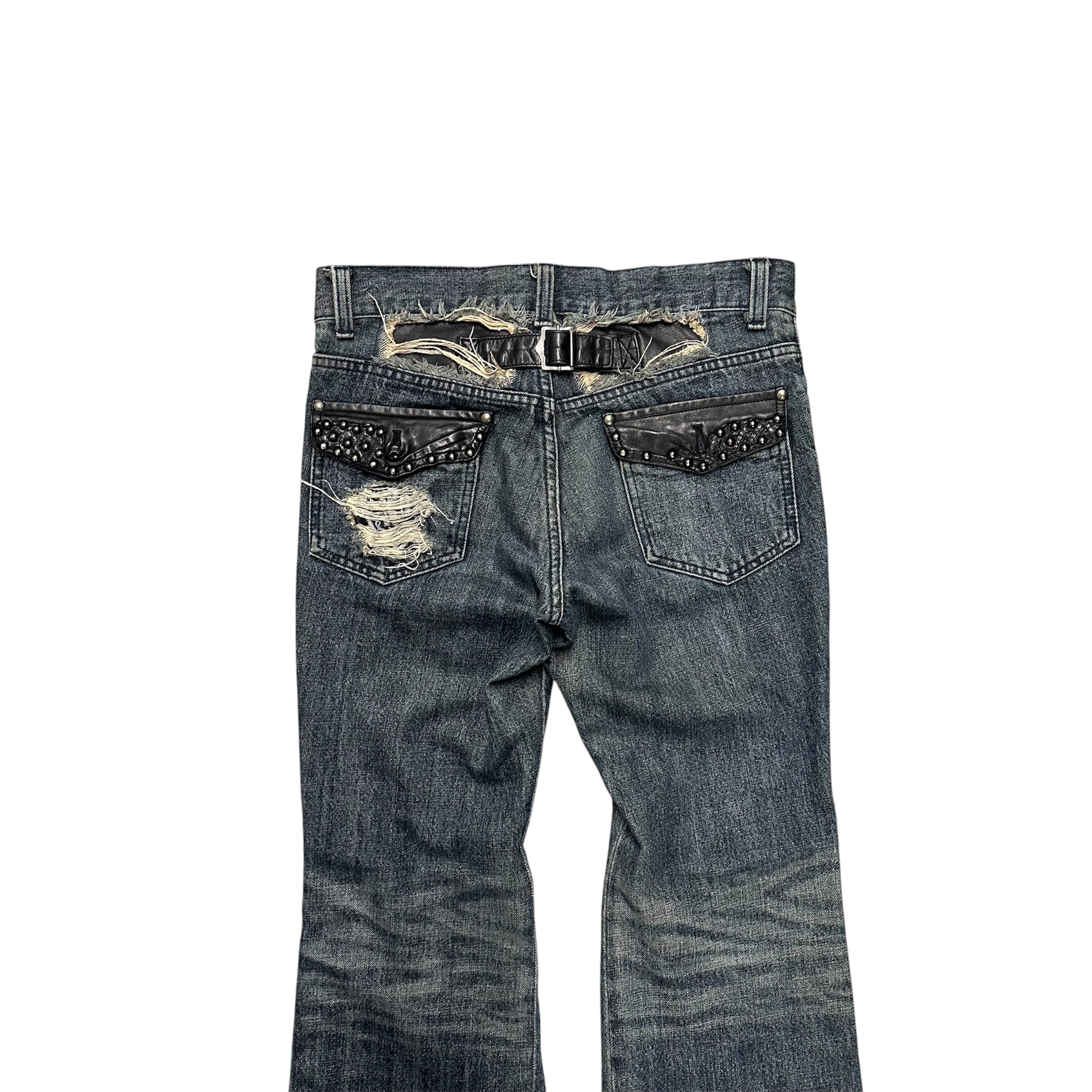 TORNADO MART DISTRESSED LEATHER DENIM.