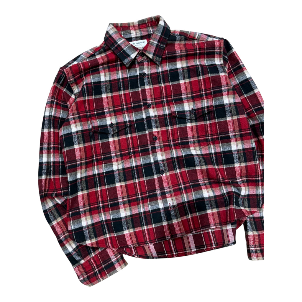 SAINT LAURENT PARIS RED WHITE & BLACK PLAID FLANNEL.